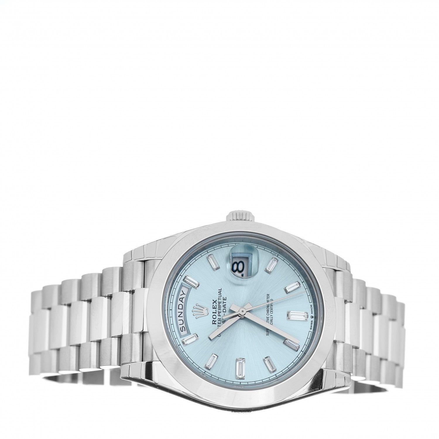 Rolex Platinum Diamond 40mm Oyster Perpetual Day-Date Watch Ice-Blue 228206 2 of 5
