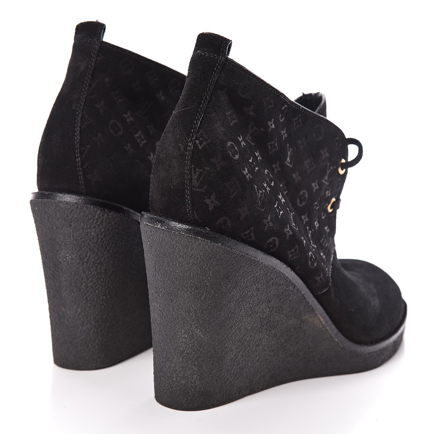 Louis Vuitton Monogram Suede Wedge Ankle Boots 41 Black 4 of 11