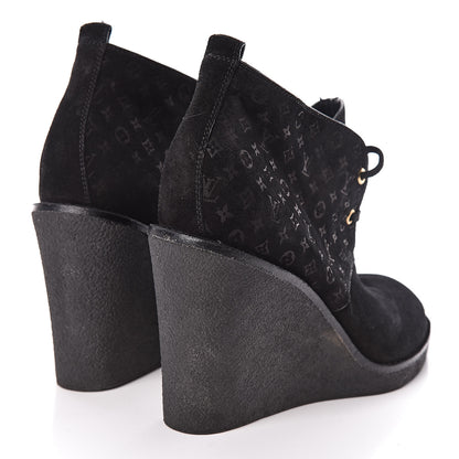 Louis Vuitton Monogram Suede Wedge Ankle Boots 41 Black 4 of 11