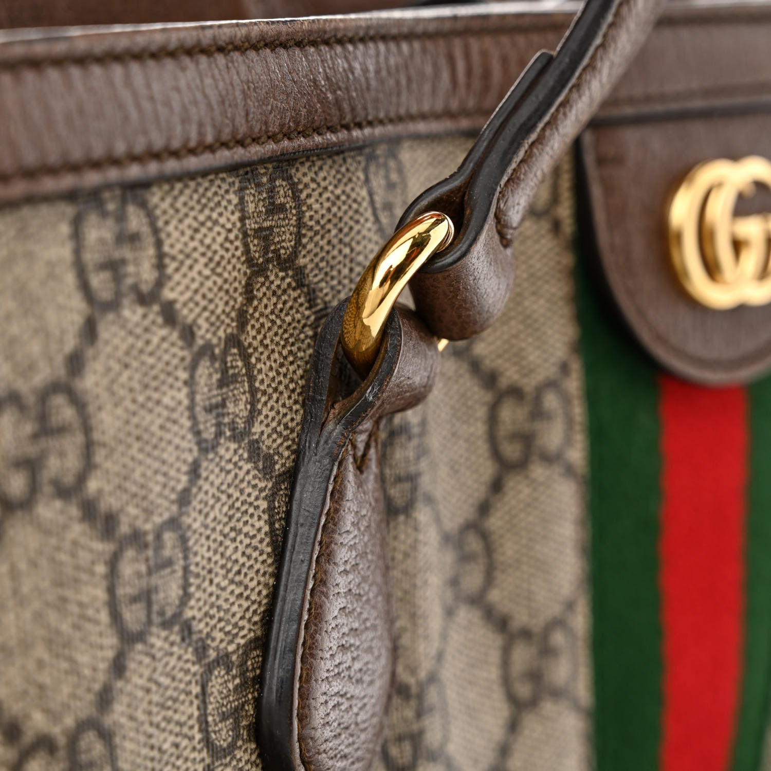 Gucci GG Supreme Monogram Textured Calfskin Web Medium Ophidia Shopping Tote Beige Ebony New Acero 19 of 22