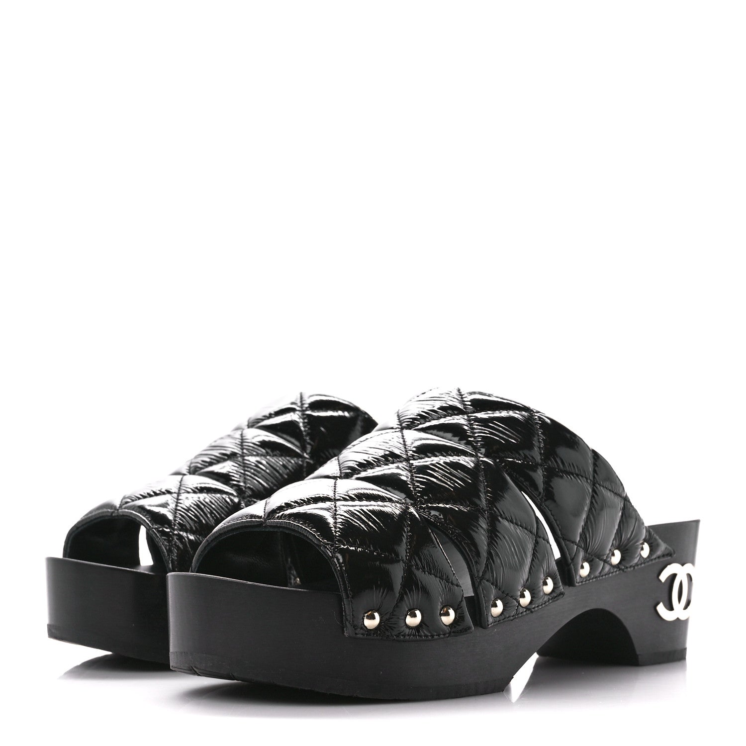 Chanel Patent Lambskin Quilted CC Clogs 38 Black 3 of 9