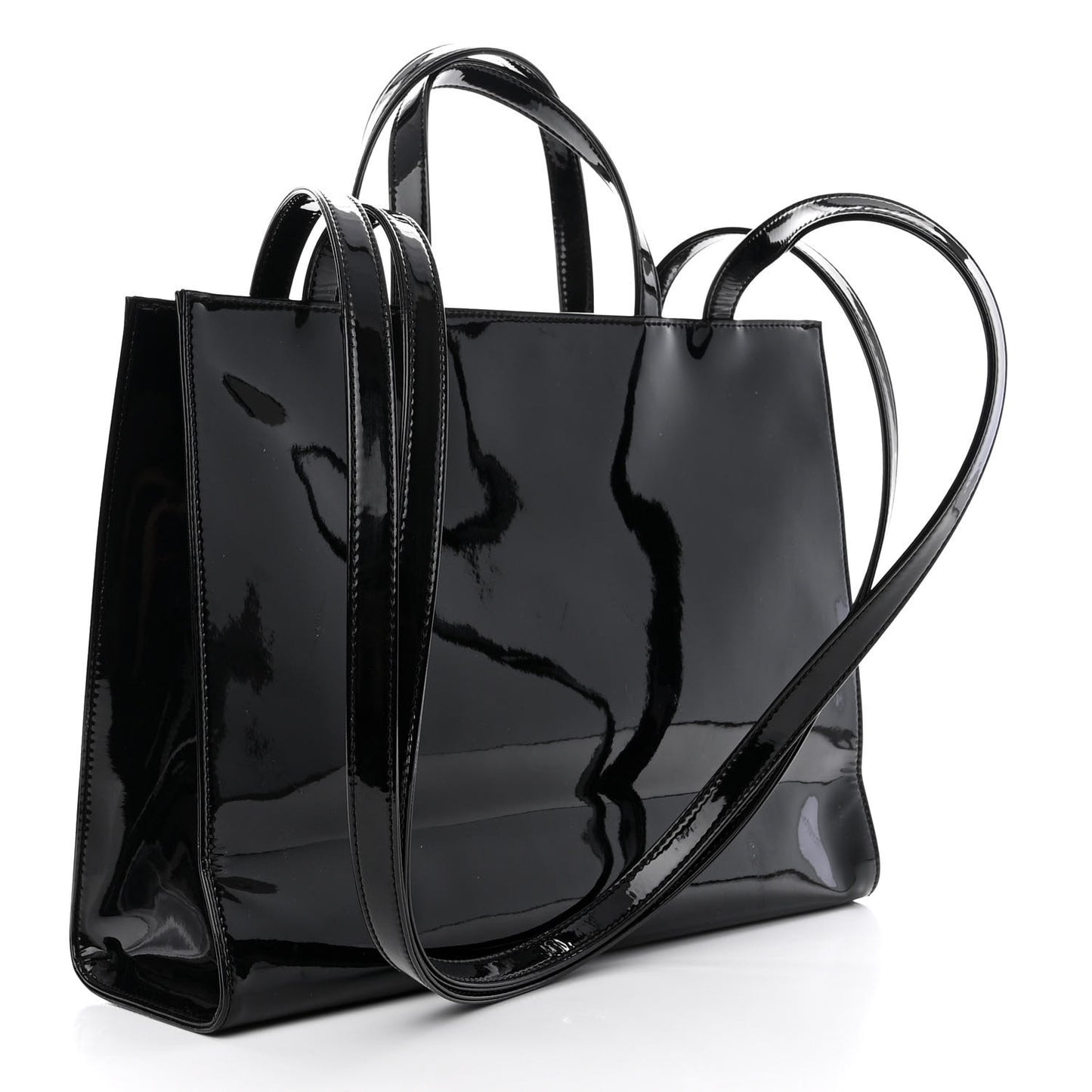 Patent Vegan Leather Medium Shopping Bag Black