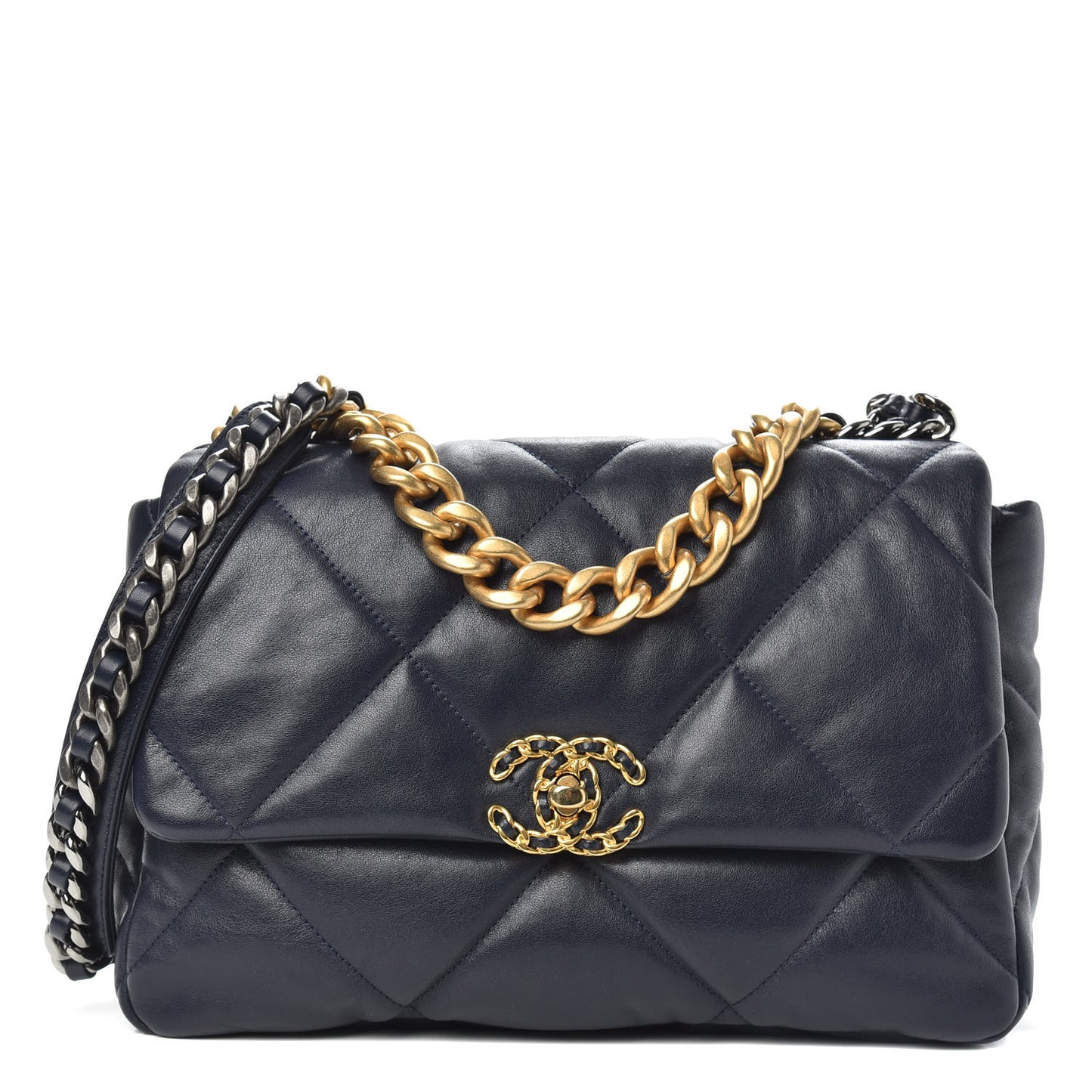 Lambskin Quilted Large Chanel 19 Flap Navy Blue