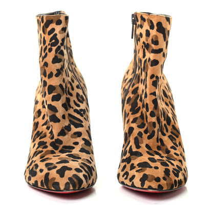 Christian Louboutin Veau Velours Leopard Print Eloise Booty 85 Ankle Boots 37 Caramel 2 of 7