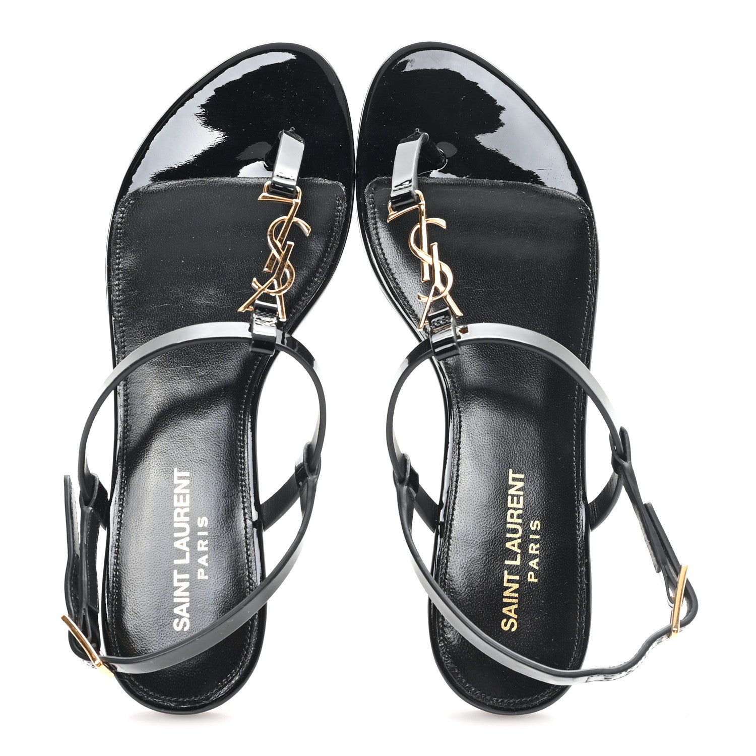 Saint Laurent Patent Calfskin Cassandra Monogram Sandals 37 Black 2 of 10