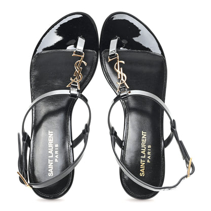 Saint Laurent Patent Calfskin Cassandra Monogram Sandals 37 Black 2 of 10