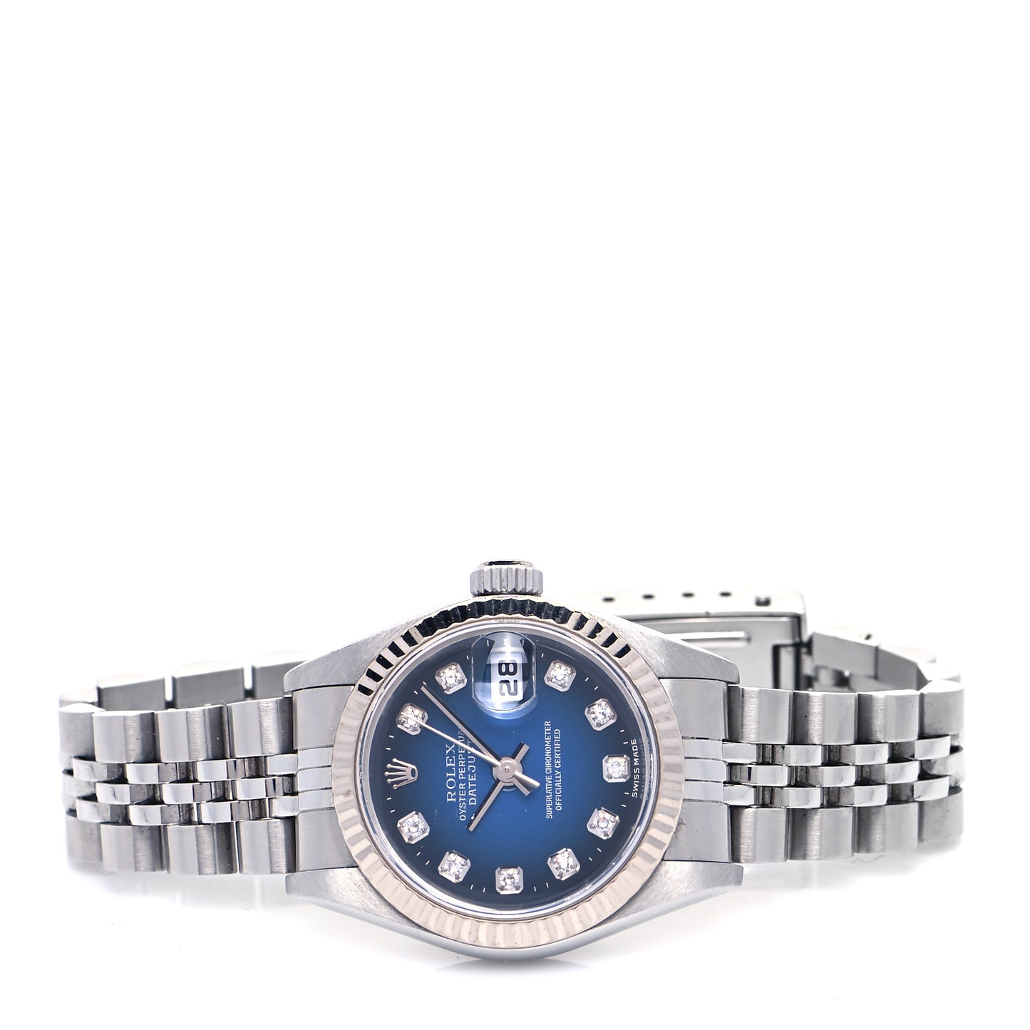 Stainless Steel 18K White Gold Diamond 26mm Oyster Perpetual Datejust Watch Blue Gradient 79174