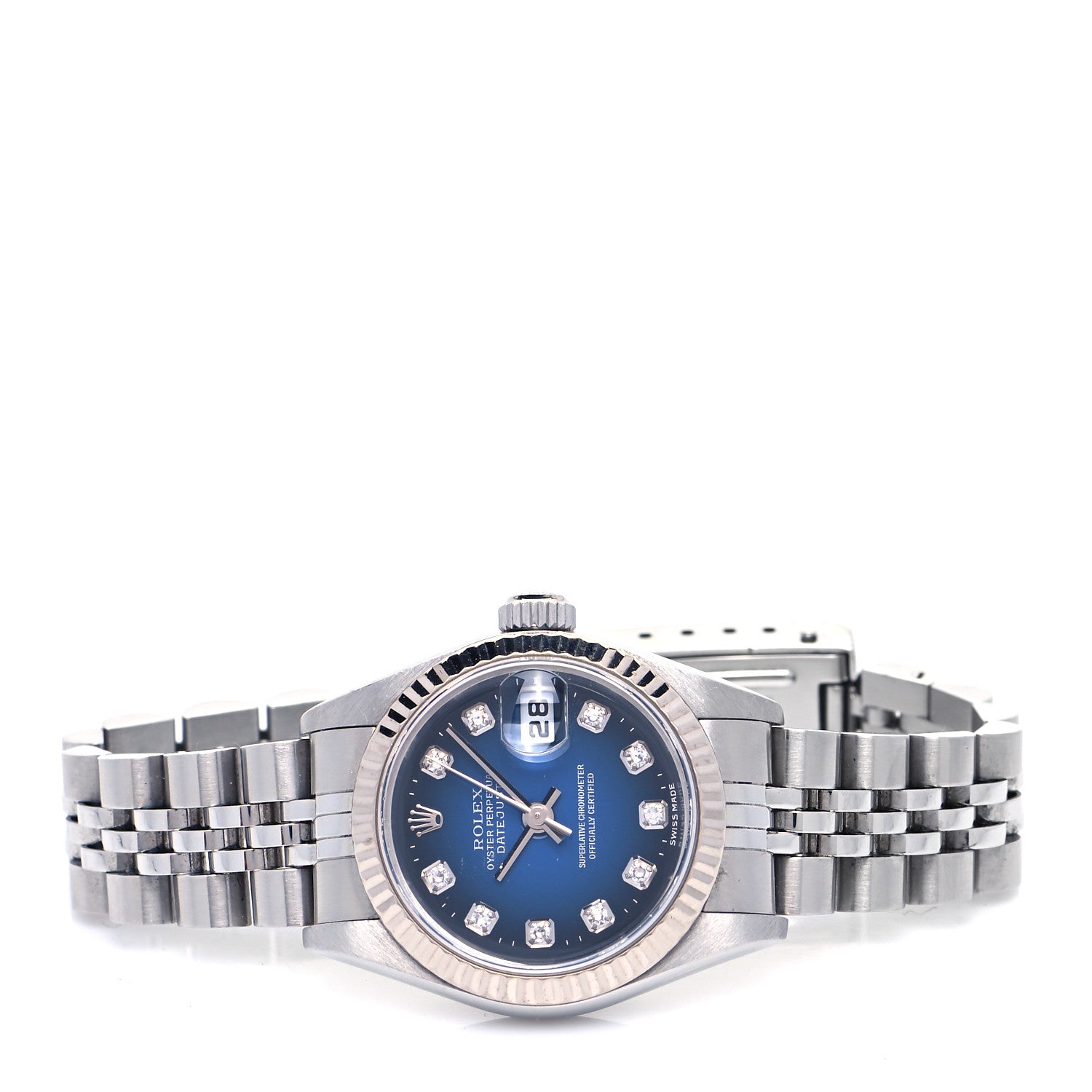 Rolex Stainless Steel 18K White Gold Diamond 26mm Oyster Perpetual Datejust Watch Blue Gradient 79174 4 of 8