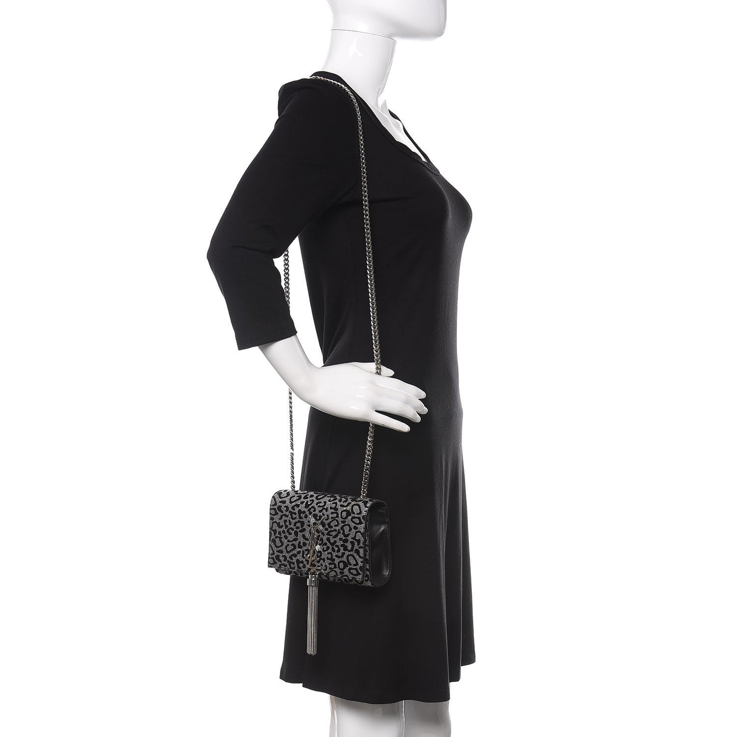 Glitter Leopard Small Monogram Kate Tassel Satchel Platine Black