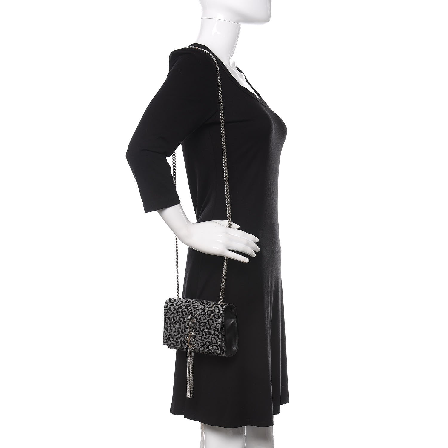 Saint Laurent Glitter Leopard Small Monogram Kate Tassel Satchel Platine Black 2 of 10