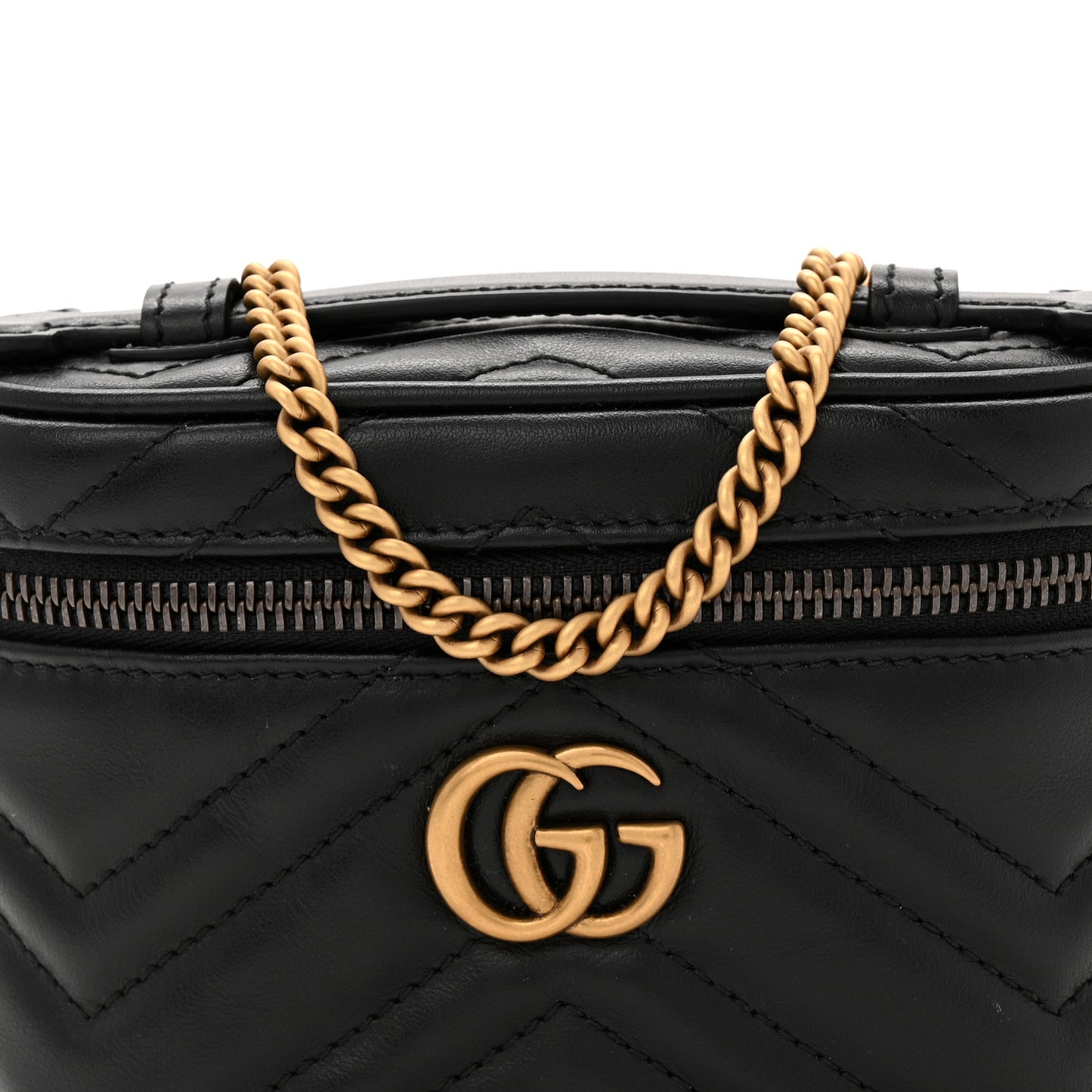 Calfskin Matelasse Chevron Mini GG Marmont Top Handle Bag Black