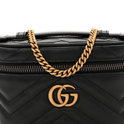 Gucci Calfskin Matelasse Chevron Mini GG Marmont Top Handle Bag Black 7 of 10