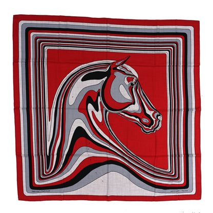 Hermes Cashmere Silk Pegase Paysage Shawl 140 Rouge Gris Chine Noir 1 of 4