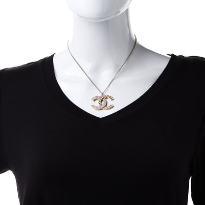 Chanel Baguette Crystal Quilted CC Pendant Necklace Gold 2 of 5