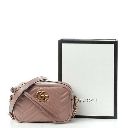 Gucci Calfskin Matelasse Mini GG Marmont Chain Shoulder Bag Porcelain Rose 8 of 8