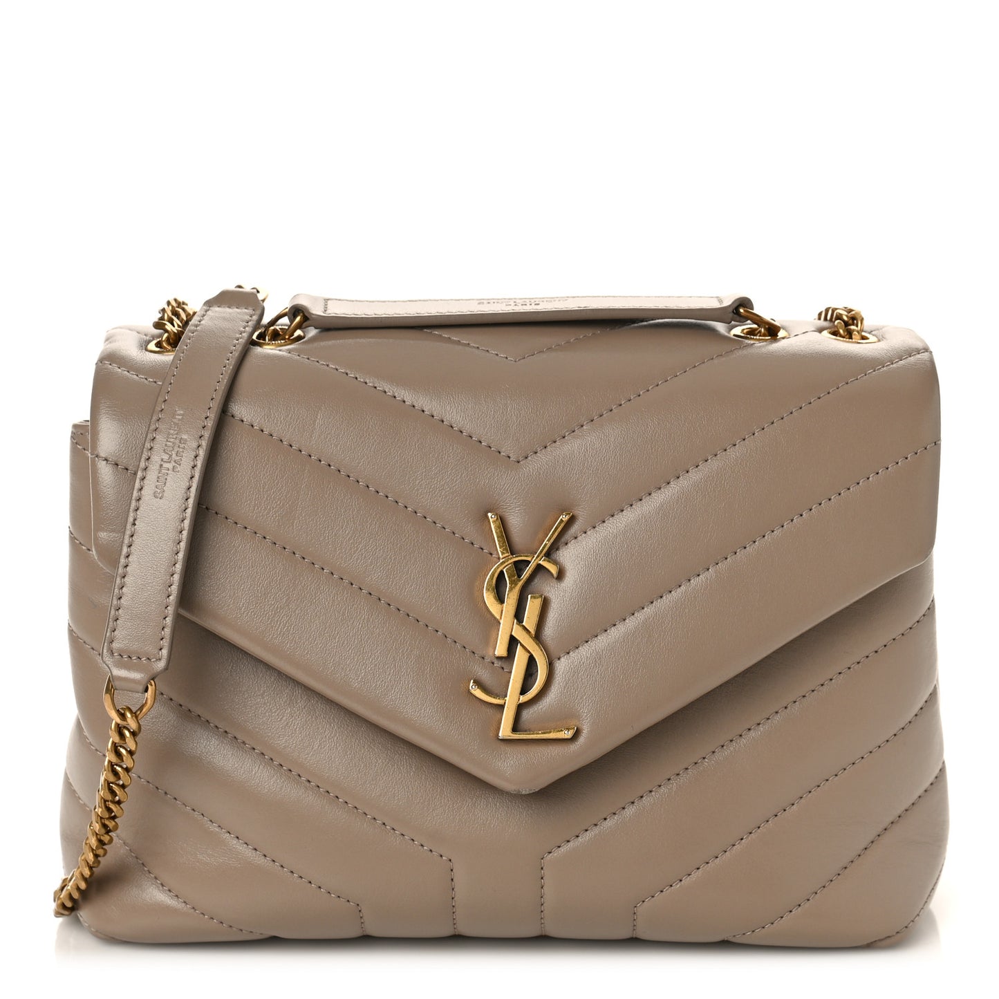 Calfskin Y Quilted Monogram Small Loulou Chain Satchel Dark Beige