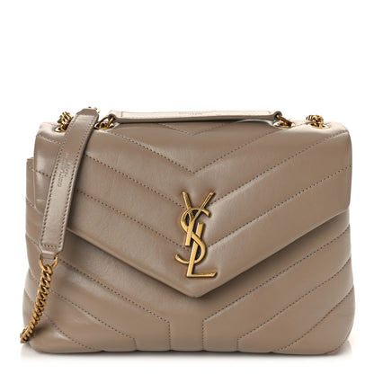 Saint Laurent Calfskin Y Quilted Monogram Small Loulou Chain Satchel Dark Beige 1 of 10