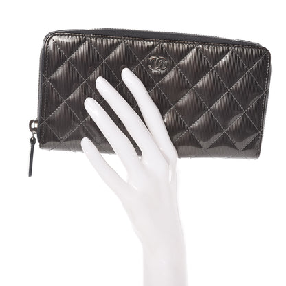 Chanel Striated Patent Zip Around Wallet Dark Grey 2 of 8