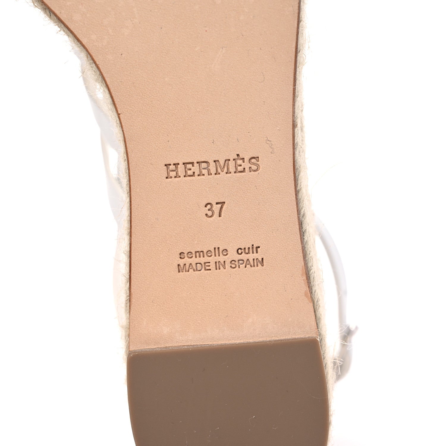 Hermes Calfskin Catalya Espadrille Wedge Sandals 37 White 6 of 10