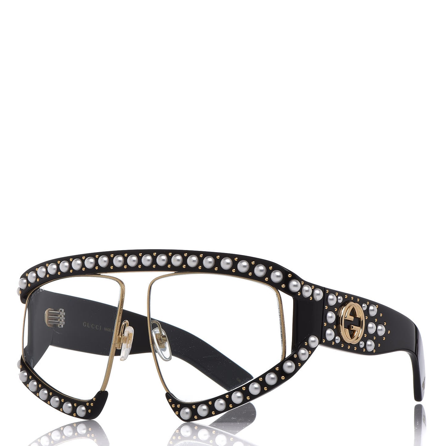 Acetate Pearl Rectangular Frame Sunglasses GG0234S Black