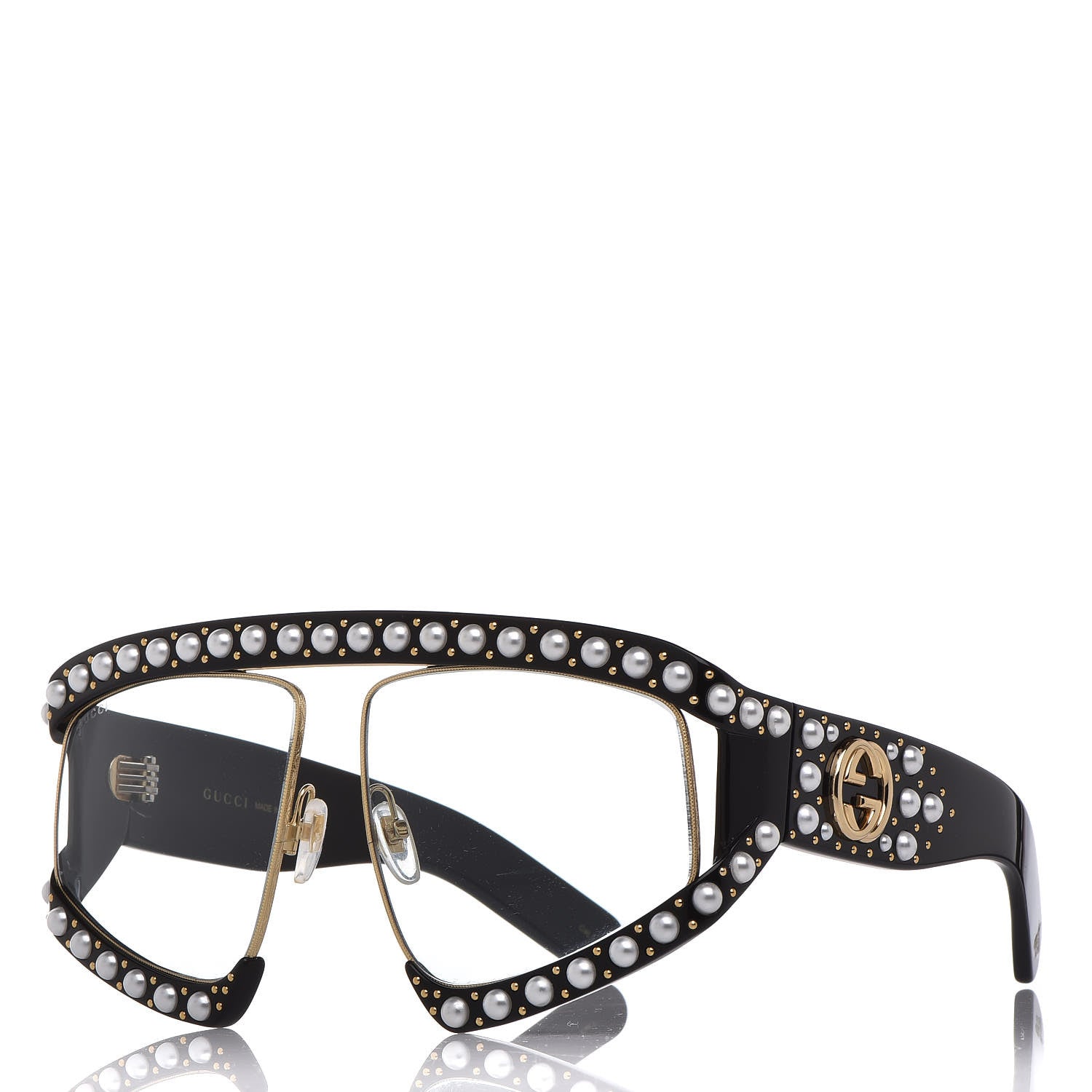 Gucci Acetate Pearl Rectangular Frame Sunglasses GG0234S Black 1 of 8