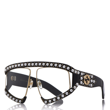 Gucci Acetate Pearl Rectangular Frame Sunglasses GG0234S Black 1 of 8