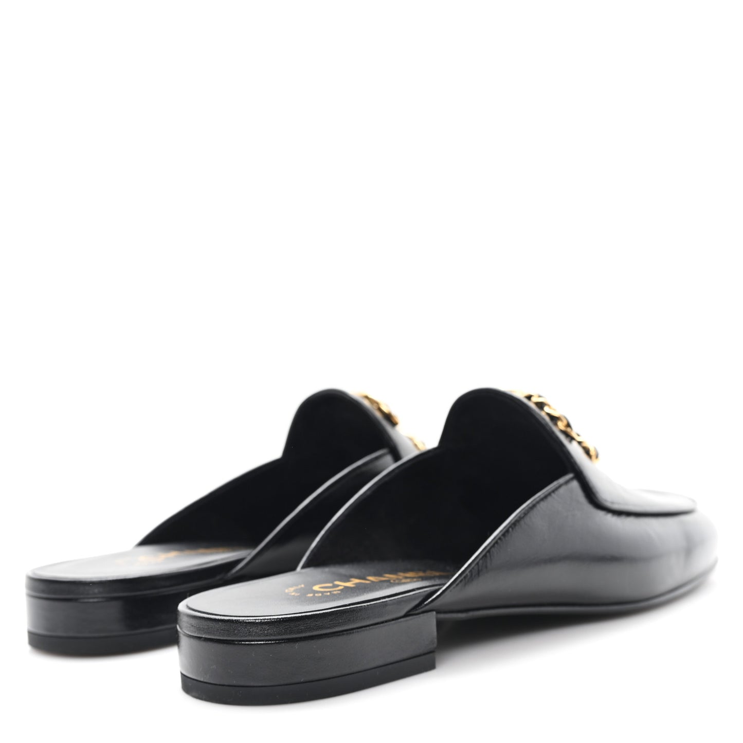 Shiny Calfskin Crystal CC Mules 38 Black