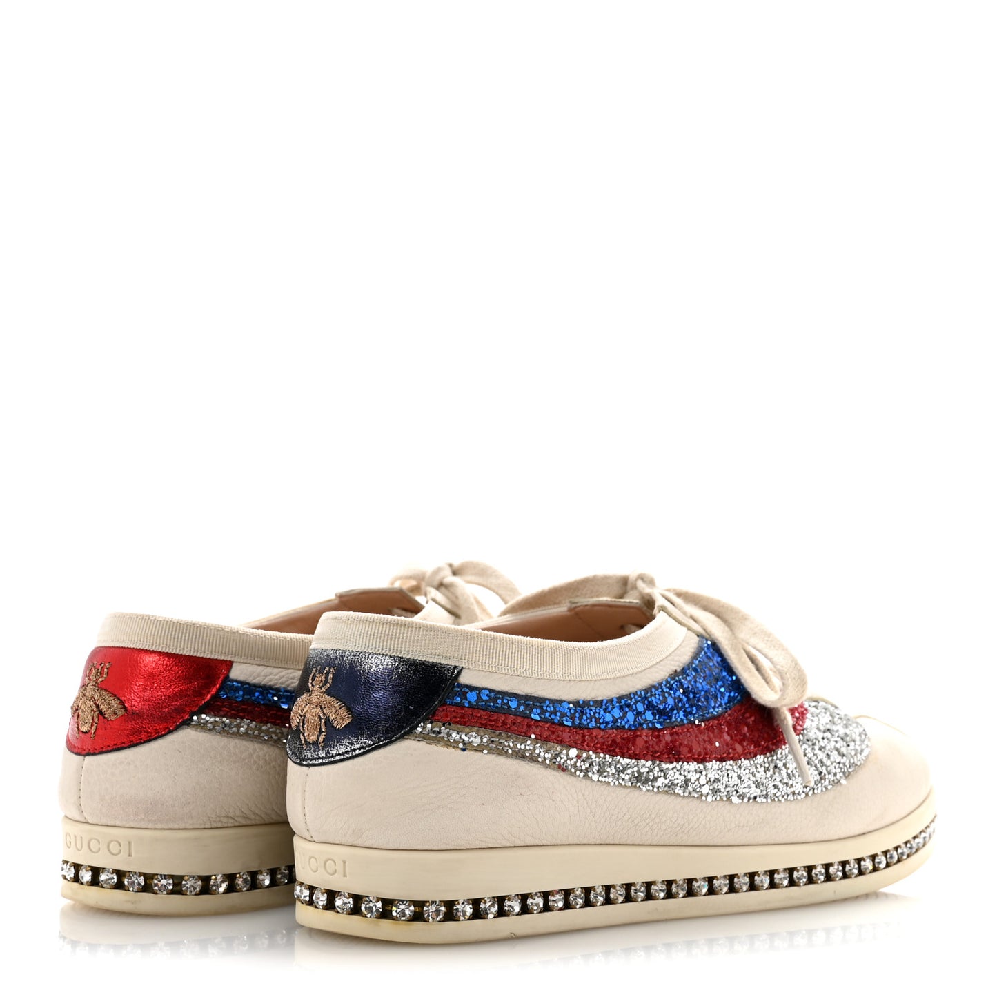 Calfskin Glitter Crystal Womens Sylvie Web Falacer Sneakers 38 White