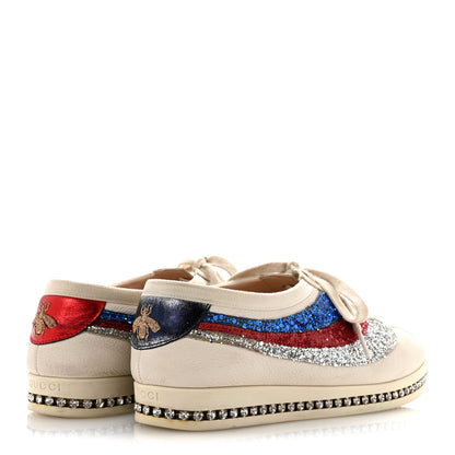Gucci Calfskin Glitter Crystal Womens Sylvie Web Falacer Sneakers 38 White 5 of 14