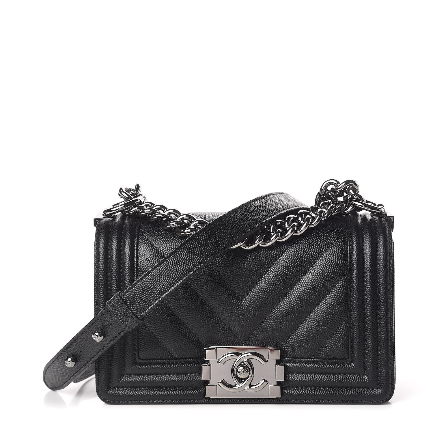 Chanel Caviar Chevron Quilted Small Boy Flap Black 1 of 11