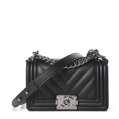 Chanel Caviar Chevron Quilted Small Boy Flap Black 1 of 11