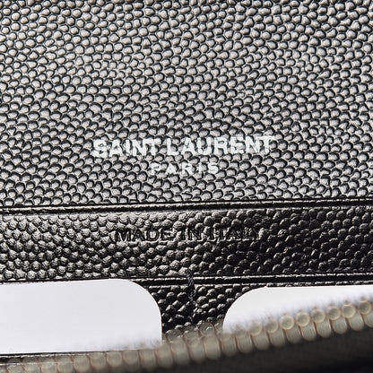 Saint Laurent Grain De Poudre Matelasse Chevron Medium Monogram Chain Wallet Black 6 of 9