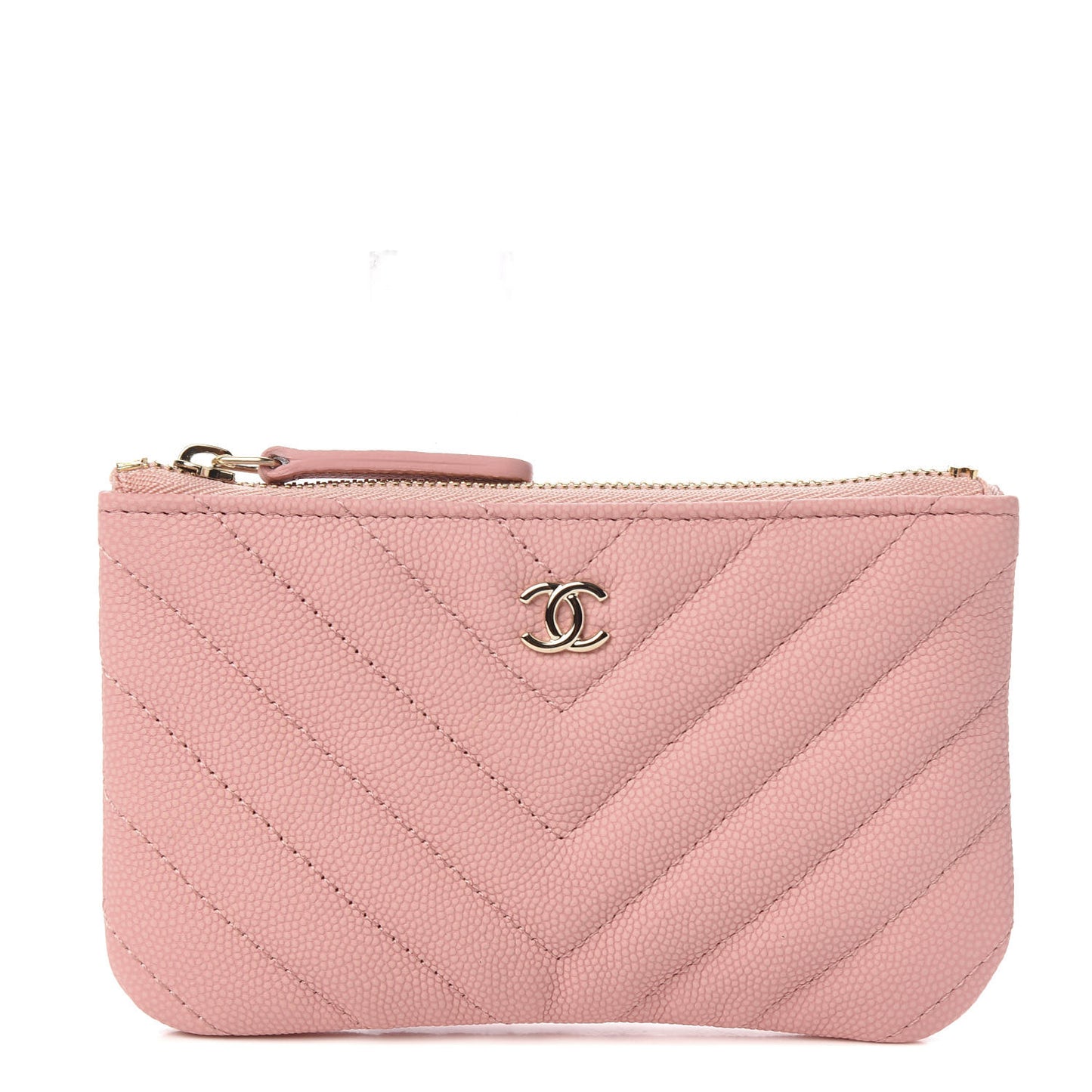 Flat Caviar Chevron Quilted Small Cosmetic Case Pink