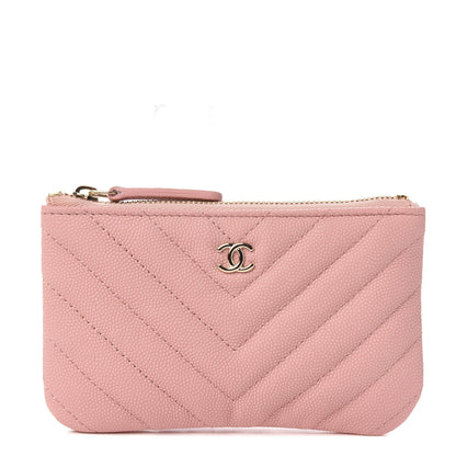Chanel Flat Caviar Chevron Quilted Small Cosmetic Case Pink 1 of 7