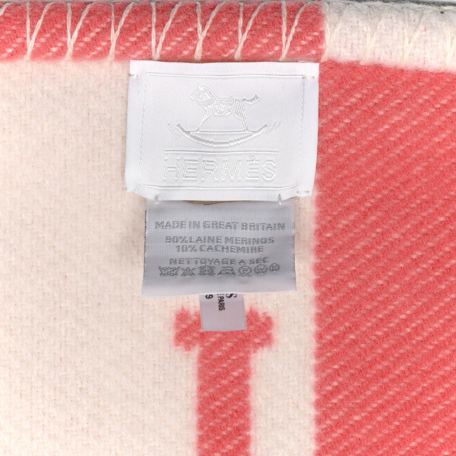 Hermes Wool Cashmere Avalon Baby Blanket Rose Airelle White 3 of 3