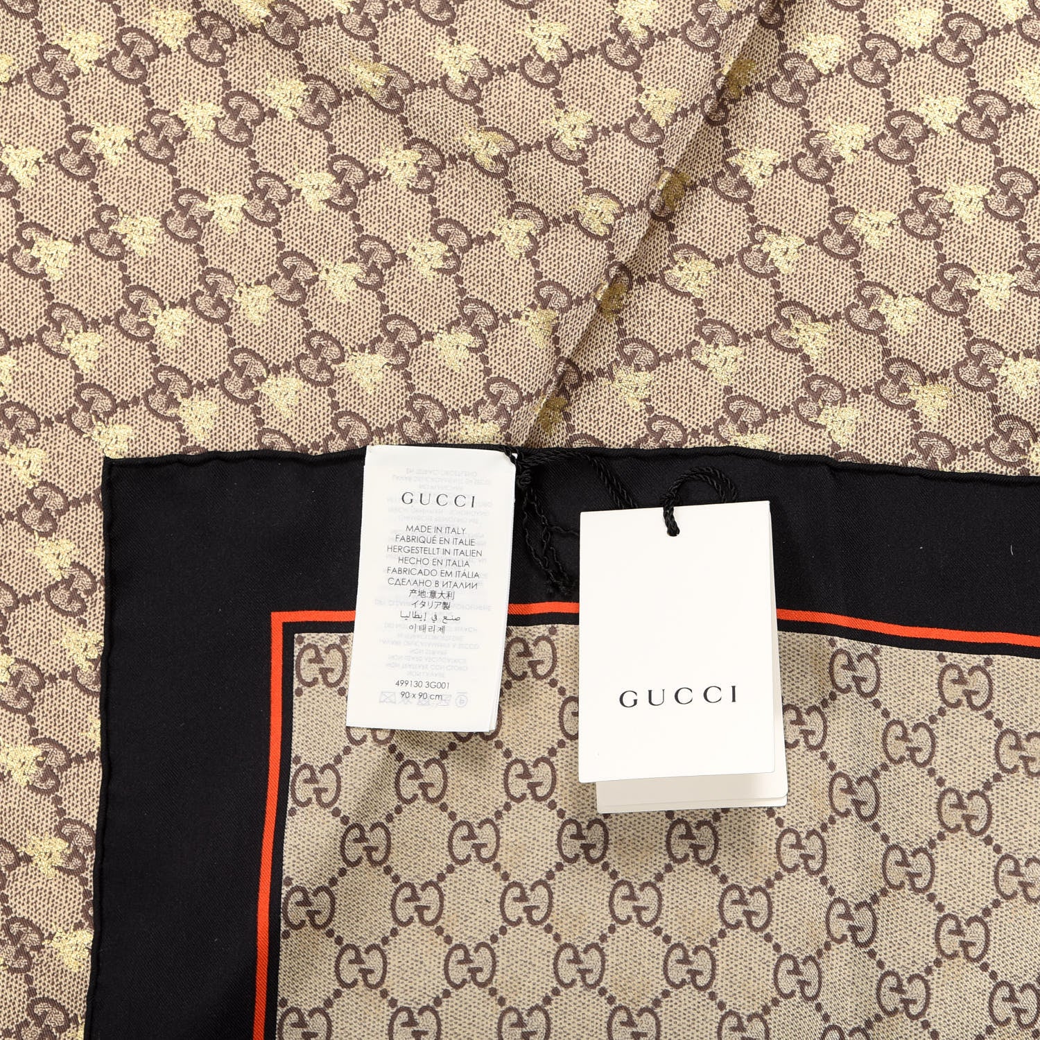 Gucci Silk Monogram GG Bees Scarf Black Red 3 of 3