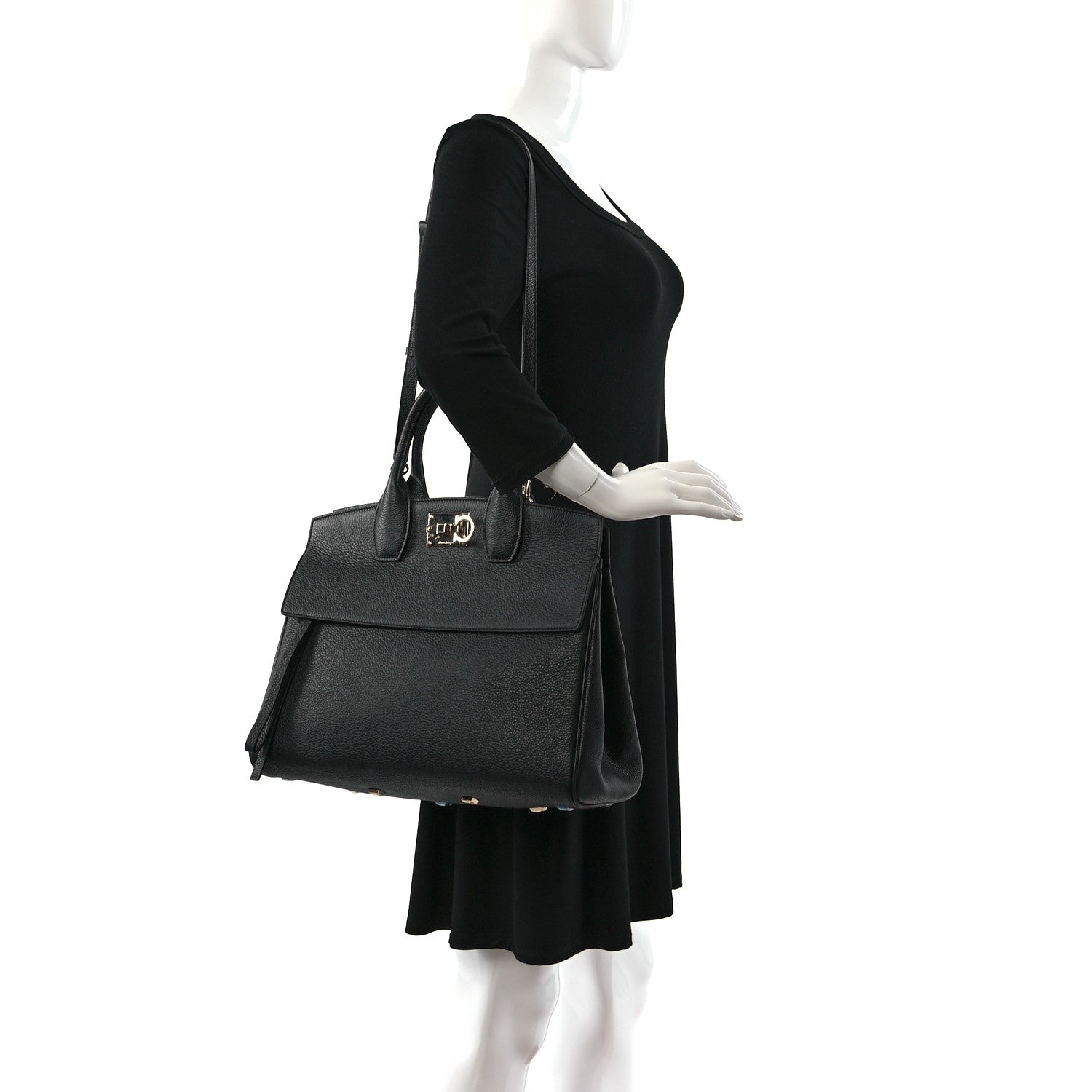 Salvatore Ferragamo Calfskin The Studio Bag Black 2 of 9