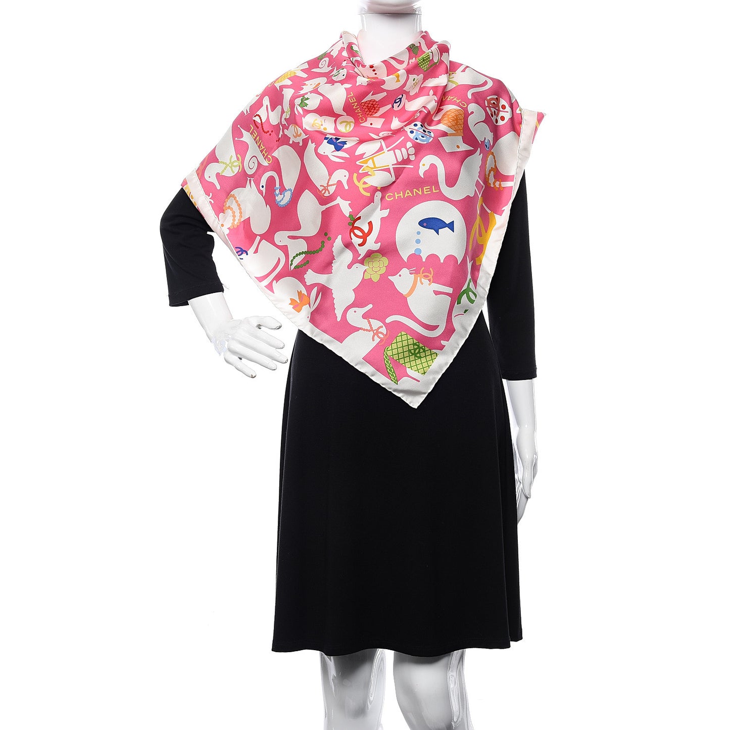 Silk CC Logo Animal Scarf Pink