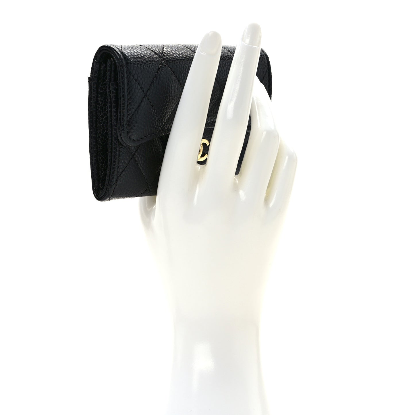 Caviar Quilted Flap Card Holder Wallet Black