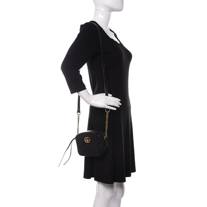 Gucci Calfskin Matelasse Mini GG Marmont Chain Shoulder Bag Black 2 of 12