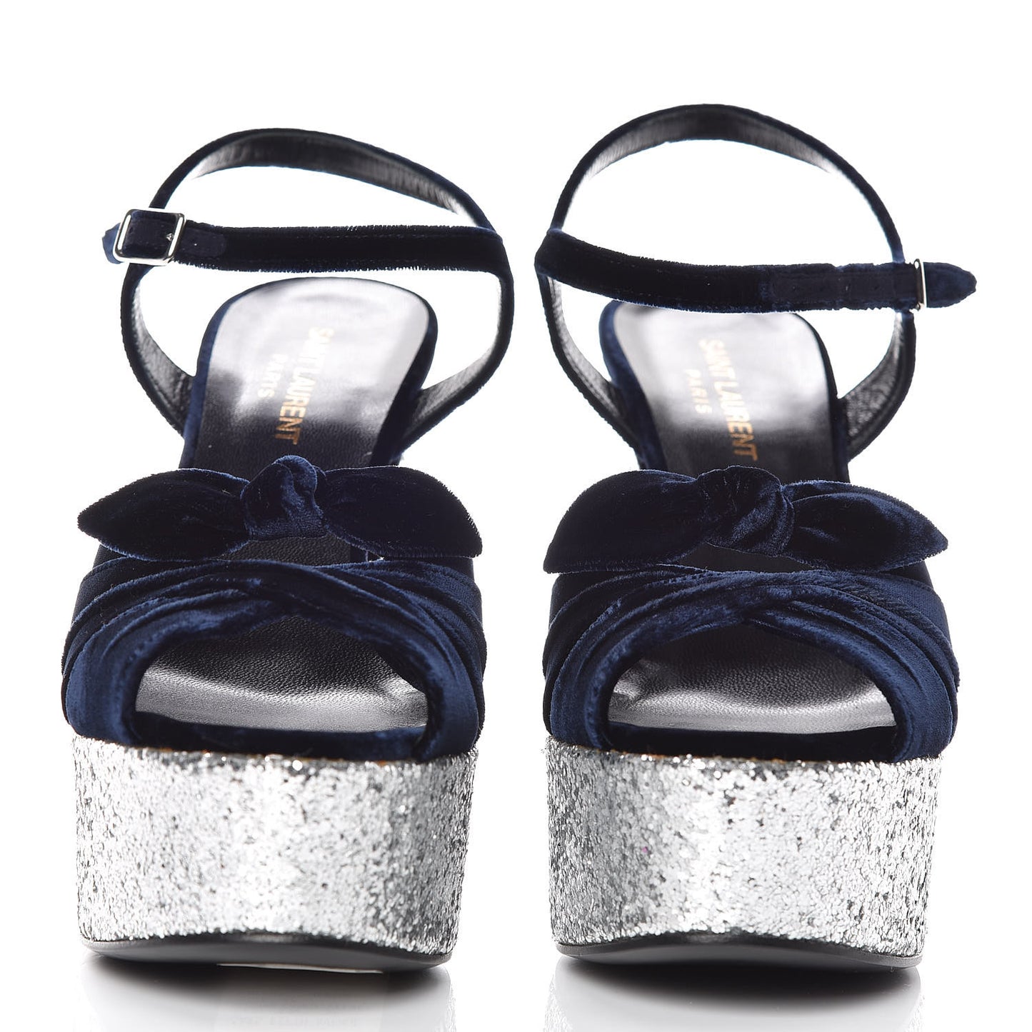 Velvet Glitter Claire Candy Bow 80 Platform Sandal 37 Marine Argento