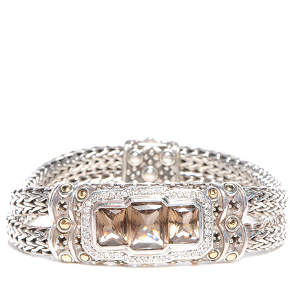John Hardy Sterling Silver 18K Gold Smoky Quartz Diamond Batu Sari Large Station Bracelet 3 of 7