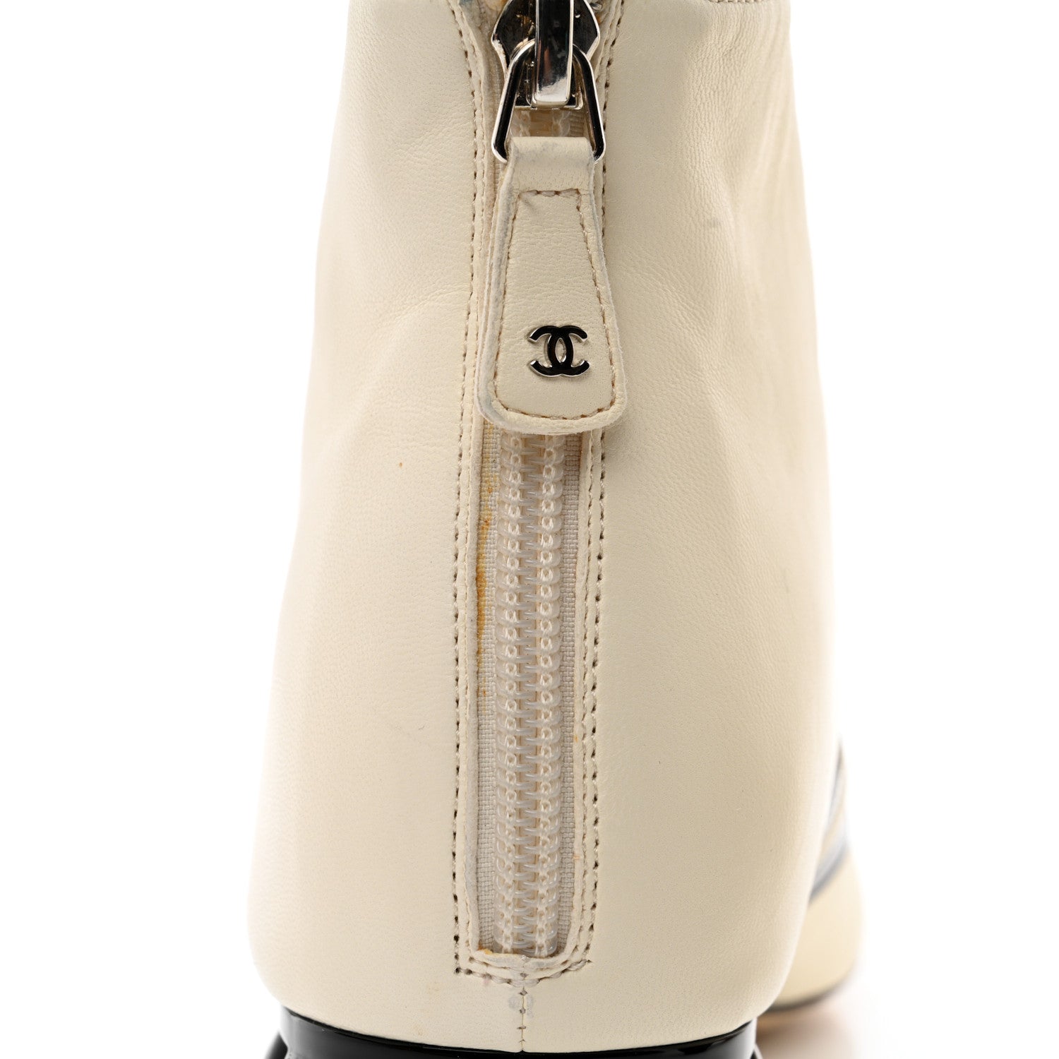 Chanel Lambskin Patent Ankle Boots 41 Beige Black 10 of 11