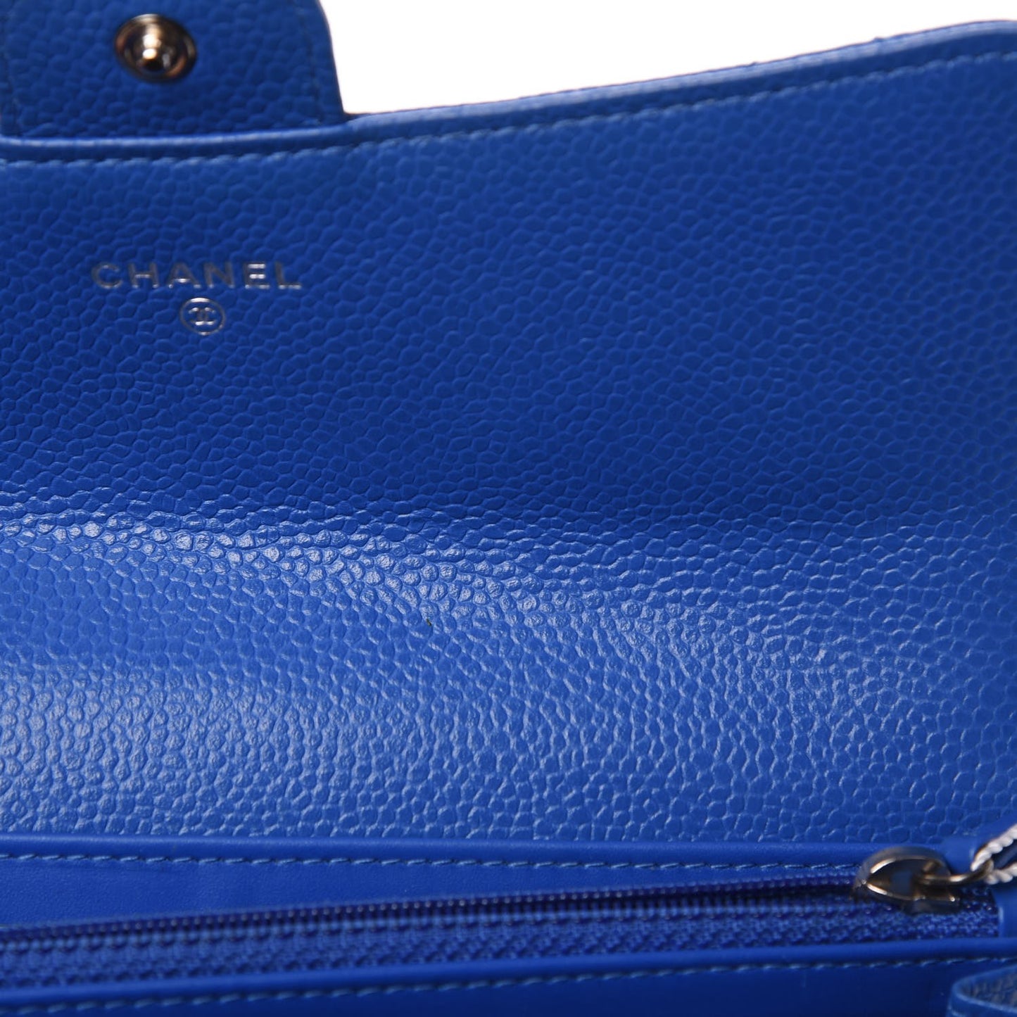 Caviar Quilted Large Gusset Flap Wallet Blue