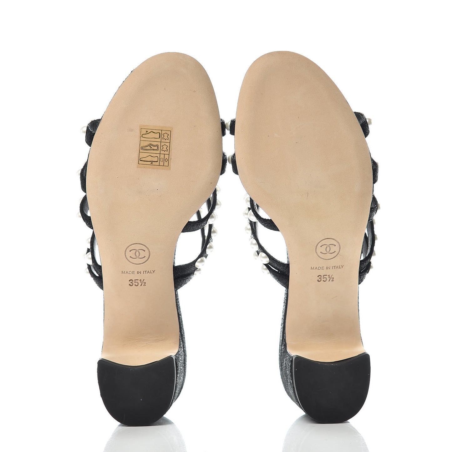 Crackled Lambskin Pearl Mules 35.5 Black