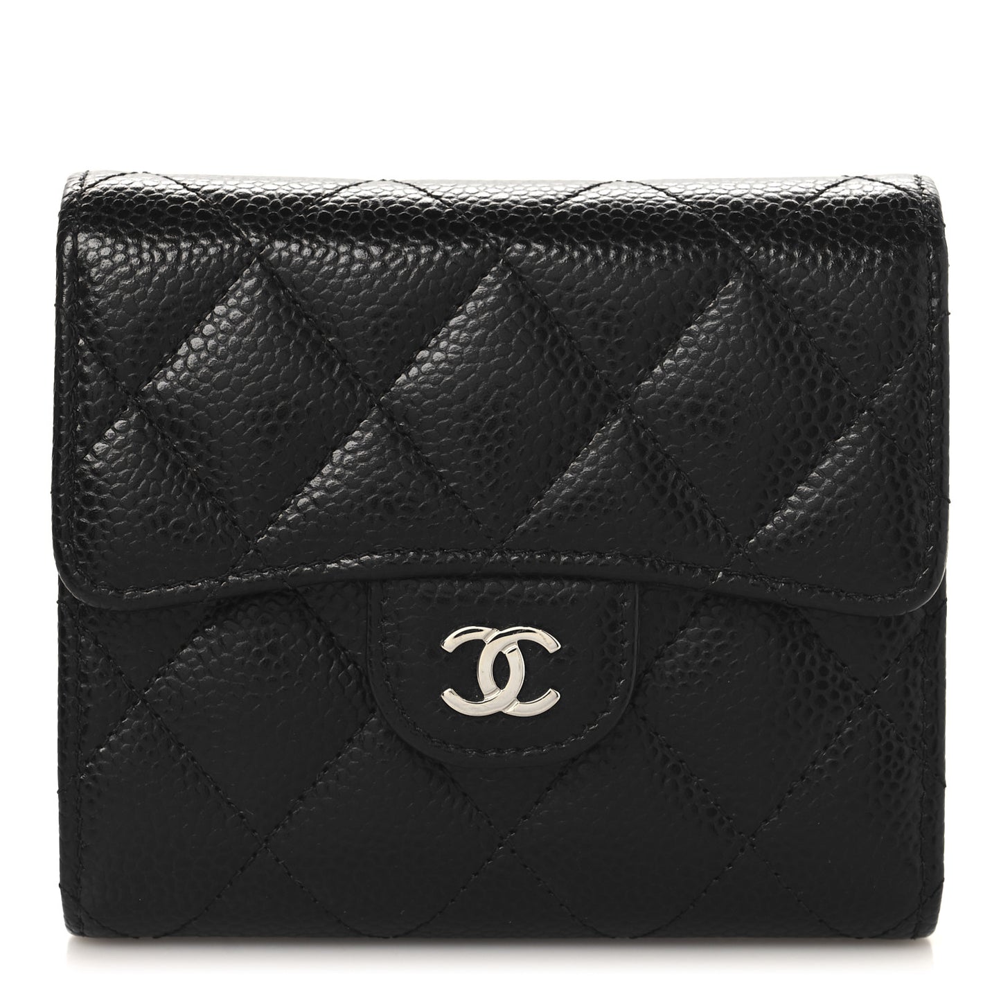 Caviar Quilted Compact Flap Wallet Black