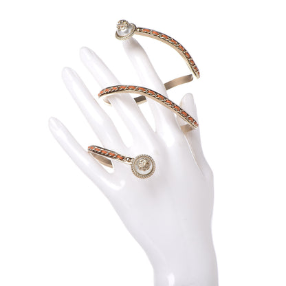 Chanel Lambskin Chain Pearl CC Cuff Bracelet Orange Gold 2 of 4