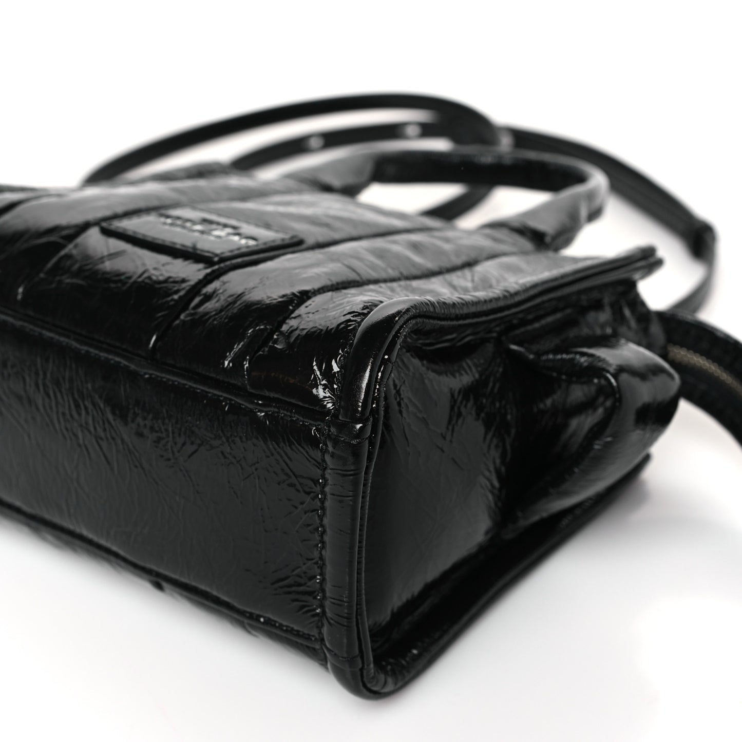 Shiny Crinkled Calfskin Mini The Tote Bag Black