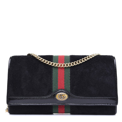 Gucci Suede Patent Web Ophidia Wallet On Chain Black 1 of 13
