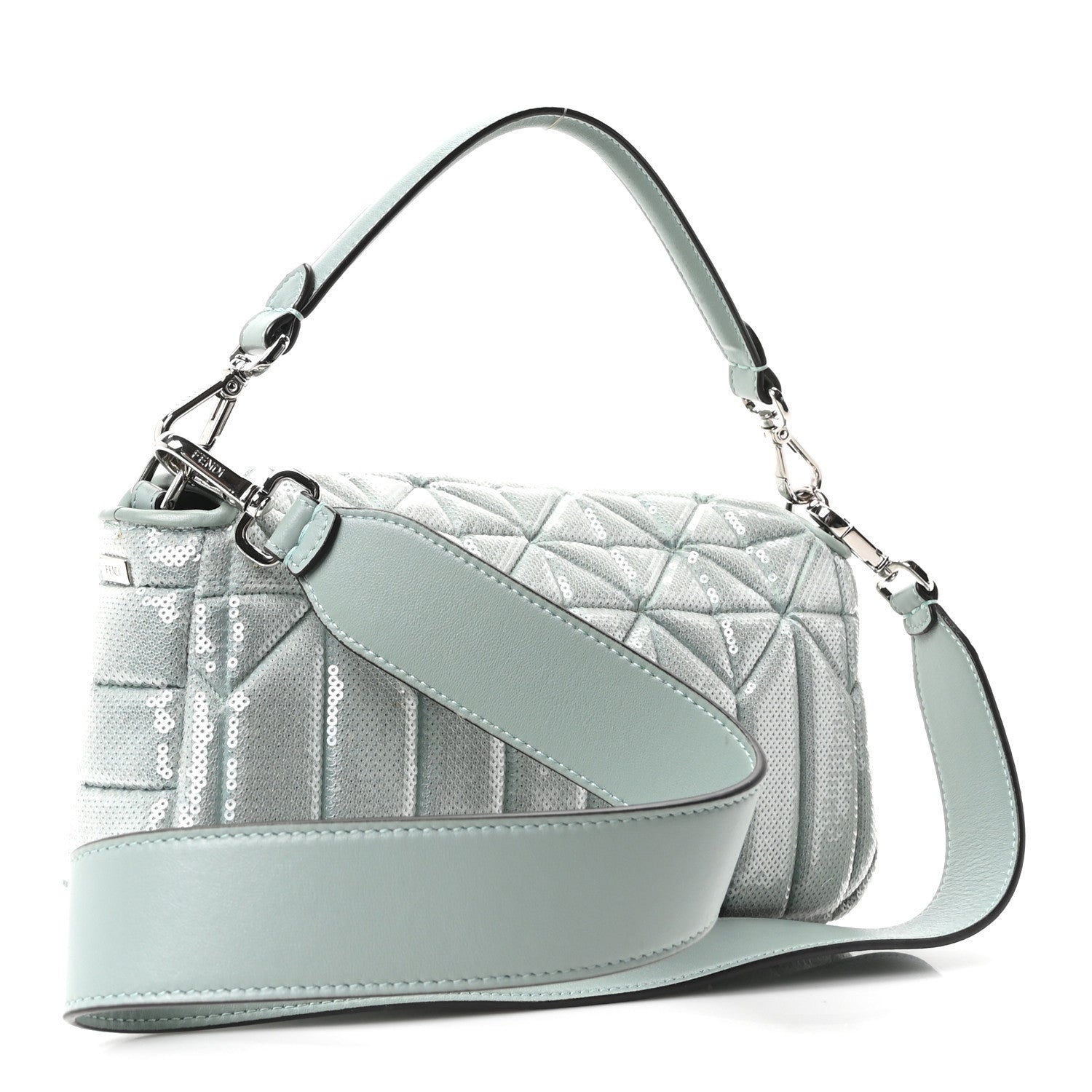 Fendi Sequin Paillettes Nappa Baguette Light Blue 1909294